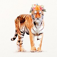 Tiger with wreath illustration in watercolor