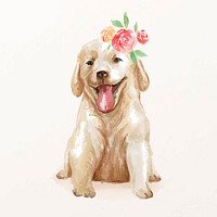 Golden retriever puppy illustration vector with flower headpiece