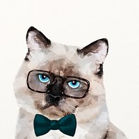 Gentleman cat watercolor illustration, cute animal design