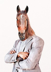 Horse face watercolor illustration, business design psd