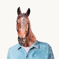 Watercolor horse face person illustration, character design vector