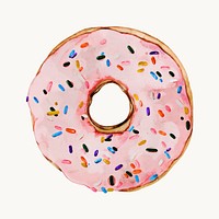 Watercolor pink donut illustration, cute design vector