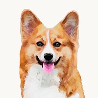 Watercolor dog illustration, Welsh corgi vector