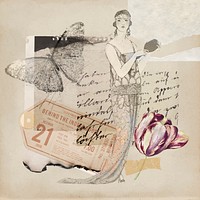 Vintage aesthetic ephemera collage, mixed media background featuring flapper and butterfly vector