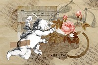 Vintage aesthetic ephemera collage, mixed media background featuring cherub and flower vector