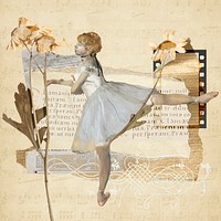 Vintage aesthetic ephemera collage, mixed media background featuring ballerina and flower vector