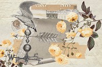 Vintage aesthetic ephemera collage, mixed media background featuring rose and wind vane psd