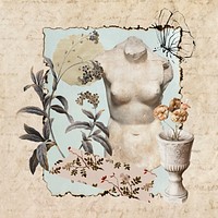 Vintage aesthetic ephemera collage, mixed media background featuring Greek statue and flower vector