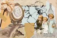 Vintage aesthetic ephemera collage, mixed media background featuring kids and flower vector