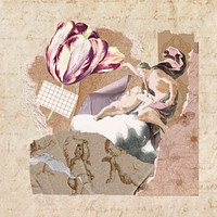 Vintage aesthetic ephemera collage, mixed media background featuring people and flower vector