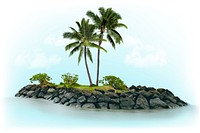 Palm tree on island isolated on white, beach design