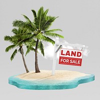 Land for sale on beach, island design psd