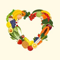 Fruits & vegetables frame, heart shape illustration design