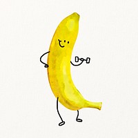 Smiling banana cartoon clipart, fruit drawing