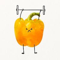 Cute bell pepper cartoon clipart, weight lifting vegetable illustration