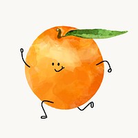 Cute smiling orange cartoon clipart, running fruit illustration, vector art painting