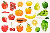 Fruits, vegetables clipart, organic ingredients set