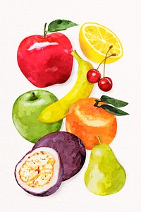 Colorful fruits collage element, healthy food psd