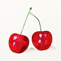 Red cherry clipart, watercolor fruit