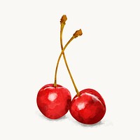 Red cherry sticker, watercolor fruit vector