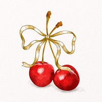 Bow cherry sticker, watercolor fruit psd