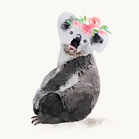 Koala with wreath watercolor illustration, animal design vector