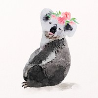 Koala with wreath watercolor illustration, animal design psd