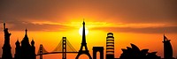 Sunset famous attractions silhouette background psd