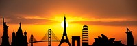 Sunset famous attractions silhouette background