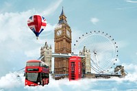 England's famous landmarks background, travel remixed media