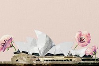 Aesthetic Sydney Opera House with floral illustration background psd