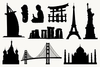 Famous historical landmarks silhouette sticker set vector