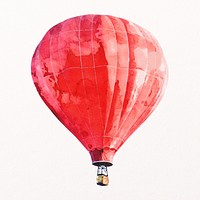 Watercolor hot air balloon illustration, red aesthetic design psd