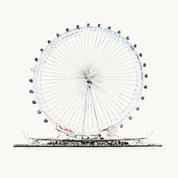 Watercolor London Eye, England's famous ferris wheel illustration vector