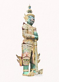 Thai guardian giant watercolor illustration, Yaksha Thotsakan statue psd