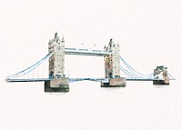 Watercolor Tower Bridge illustration, London's famous architecture psd