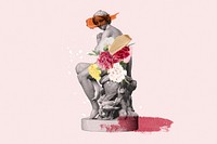 Floral Greek goddess statue, surreal feminine remixed media psd