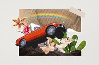 Aesthetic convertible car clipart, surreal flower remixed media psd