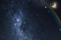 Galaxy milky way background, dark starry sky with rainbow vector