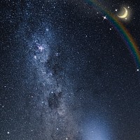 Galaxy milky way background, dark starry sky with rainbow