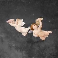 Flying cherubs clipart, vintage baby sculpture vector