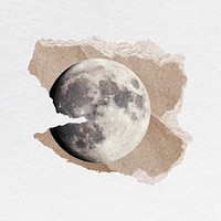 Moon clipart, ripped paper, surreal remixed media vector