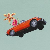 Floral classic car clipart, surreal vehicle remix