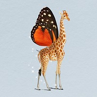 Butterfly winged giraffe clipart, surreal art with glitter
