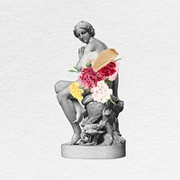 Floral Greek goddess statue, surreal feminine remixed media