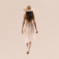 Woman wearing sunhat cut out, summer fashion, rear view vector