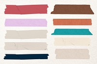 Ripped washi tape sticker, colorful paper with texture psd set