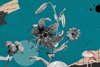 Creepy surrealism collage background, vintage flower design
