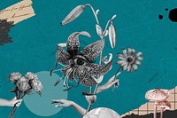 Creepy surrealism collage background, vintage flower design psd