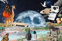 Aesthetic galaxy collage background, surrealism art